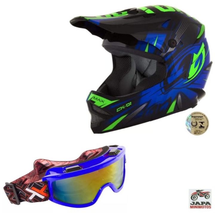 Japa Mini Motos - Capacete Motocross + Óculos Espelhado